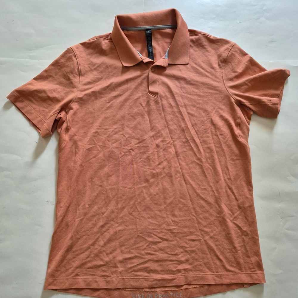 Lululemon Evolution Polo Shirt Mens XL Orange Pima Cotton Blend Short Sleeve